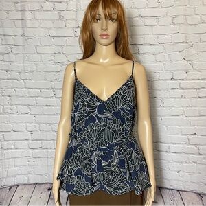 New TY-LR Sleeveless Blue Viscose Floral Top With Ruffle Belt Size S